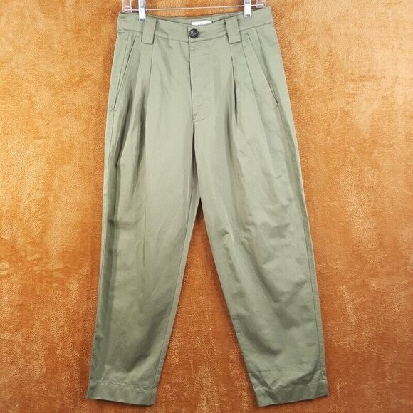 ALC Womens Pants Size 2 Green Tapered Pleated High Waisted Cotton Linen ALMA - Picture 3 of 11